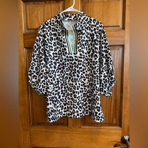 Leopard Print Top with Colorful Stripes